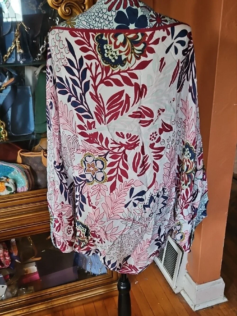 Anthropologie Bohemian Floral Cocoon Duster with Batwing Arms
